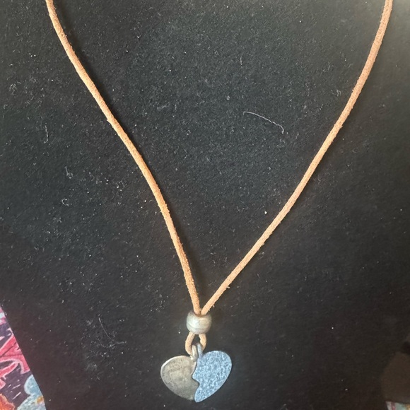 Jewelry - Two-Tone Heart Pendant on leather cord Necklace and Beaded triple wire bracelet